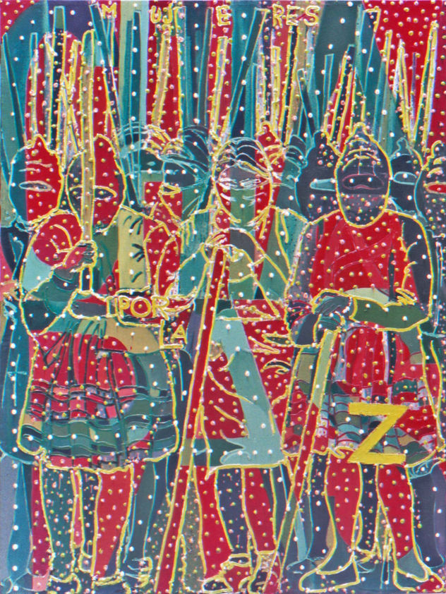 mujeres zapatistas por la paz, 200 x 150 cm.