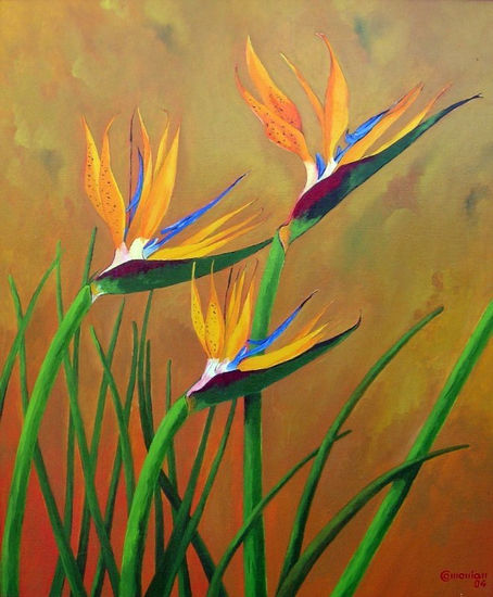 Aves do paraíso Oil Textile Floral Painting