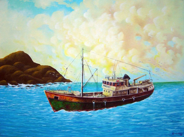 Arrastrero del mar del norte Oil Textile Marine Painting