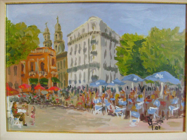 Sábado soleado en Plaza Dorrego Acrylic Canvas Landscaping