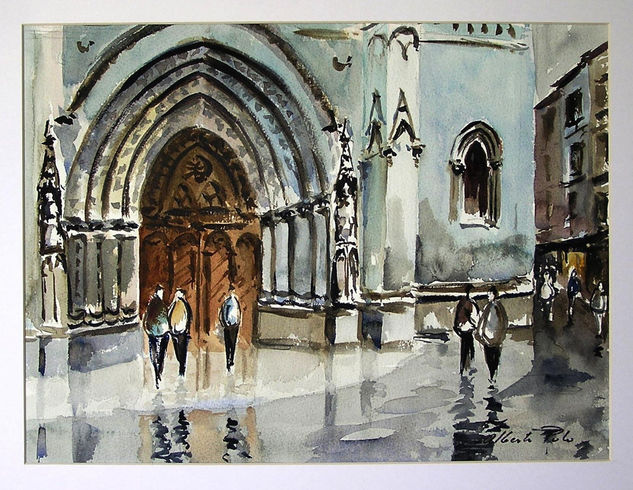 Catedral de Bilbao Acuarela Papel Paisaje