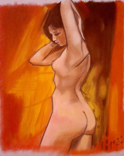 Desnuda en rojo Pastel Papel Desnudos