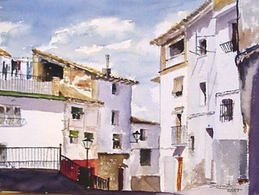 Barrio Verde Acuarela Papel Paisaje