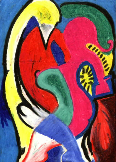 Mujer y cisne Pastel Paper Figure Painting