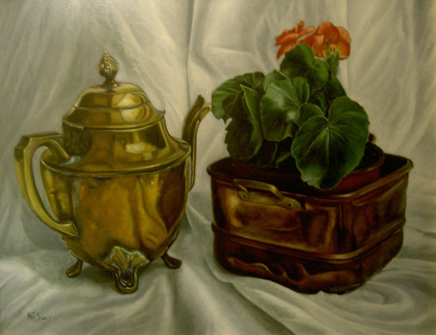 TETERA CON PLANTA Oil Canvas Still Life Paintings