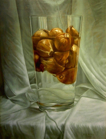 VASO CON CEBOLLAS Oil Canvas Still Life Paintings