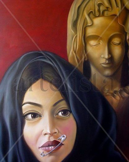 2 madonas Oil Canvas Figure Painting