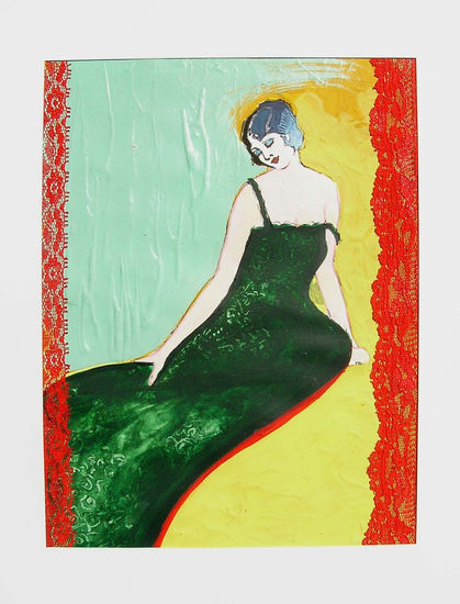 S/T  De la Serie Flappers Mixed media Card Figure Painting