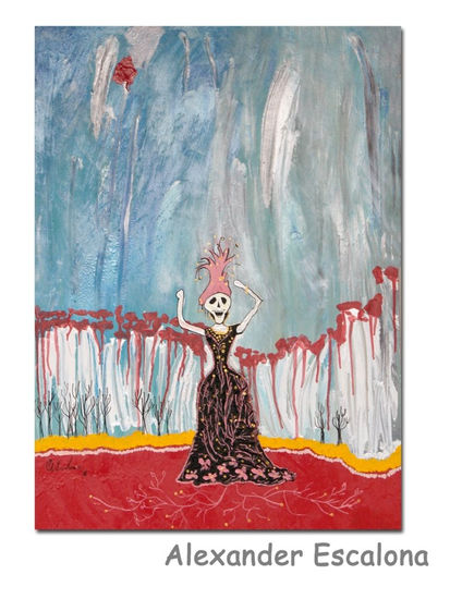 catrina le canta a la luna roja Acrylic Canvas Figure Painting