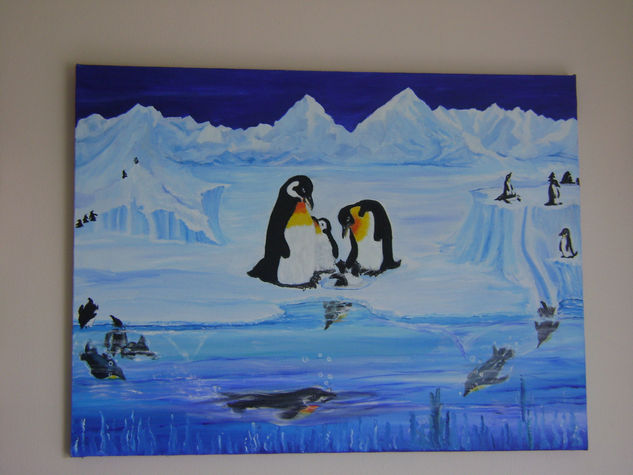 los pinguinos Oil Canvas Animals