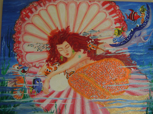 la sirena y los dibujos animados Oil Canvas Figure Painting