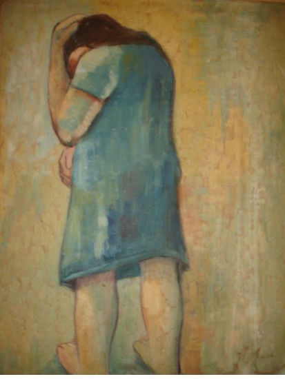 tristeza Oil Panel Figure Painting