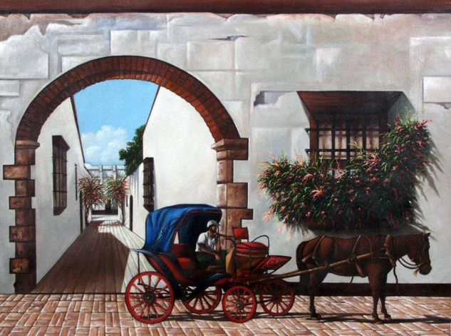 Coche en callejón de los curas Acrylic Canvas Landscaping