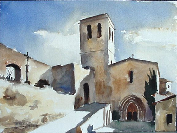 Iglesia de Guimerá Acuarela Papel Paisaje