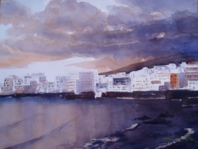 Atardecer en Sedano (Tenerife) Acuarela Papel Paisaje