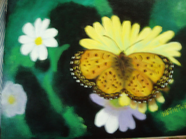 mariposa en la flor Oil Panel Floral Painting