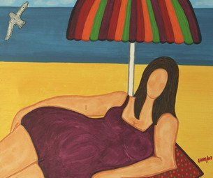 Gorda com guarda-sol Acrylic Textile Figure Painting