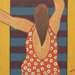 Gorda de costas na toalha Acrylic Textile Figure Painting