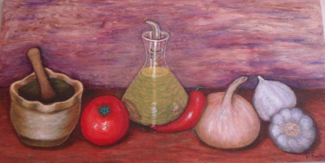 Mortero, aceitera y productos huerta
