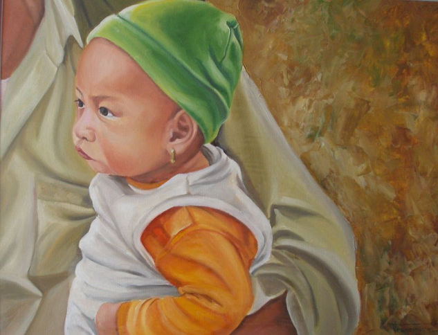 bebé nepal Oil Paper Figure Painting