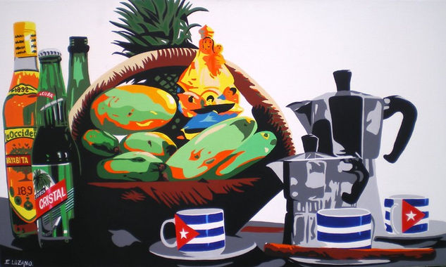 Bodegón Pop Pinareño. Acrylic Textile Still Life Paintings