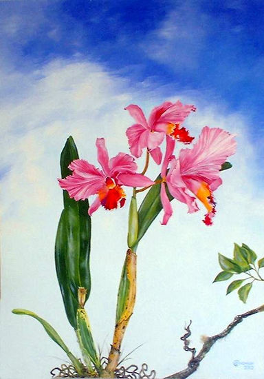 Orquideas Oil Textile Floral Painting