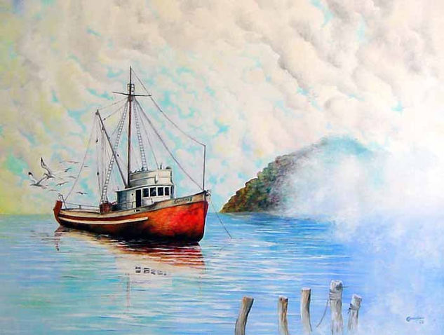 Barco pesqueiro Oil Textile Marine Painting