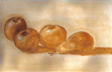 Manzanas y pera Watercolour Card Still Life Paintings