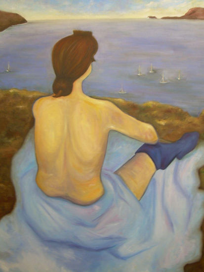 mujer mirando el mar Óleo Lienzo Paisaje