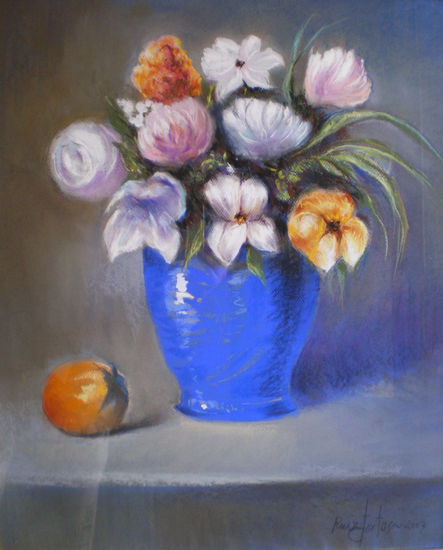 "LAS FLORES AZULES" Pastel Panel Floral Painting