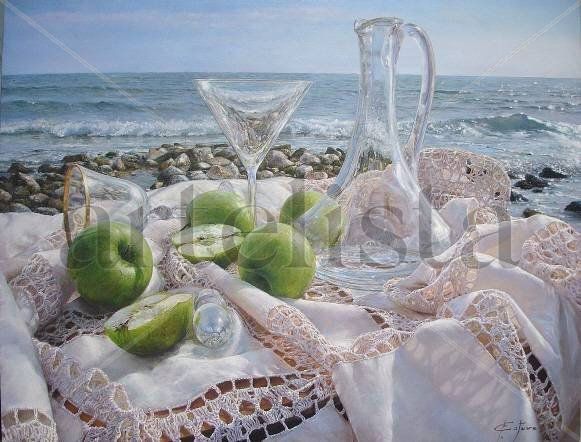 Bodegon mar y verde Oil Canvas Still Life Paintings