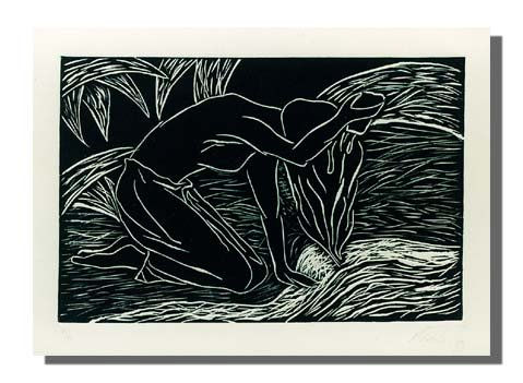 el baño Linocut