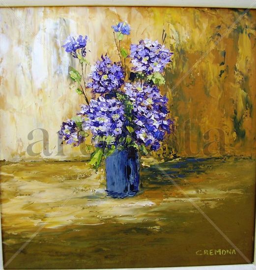 Agapantos Oil Panel Floral Painting