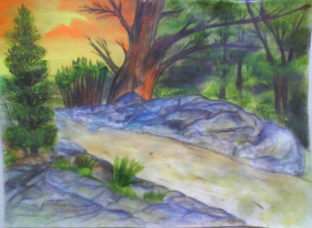 Sendero de luz y piedras Mixed media Paper Landscaping