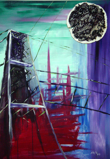 Bizkaia Bridge under an aizkolari moon full of forestfruit memelade Acrylic Panel Landscaping