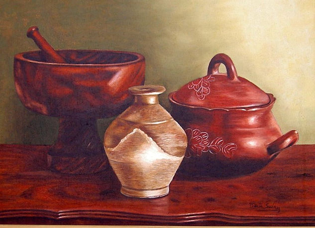 cacharros en rojo Oil Canvas Still Life Paintings