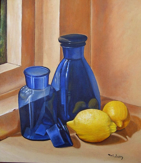 botellas azules Oil Canvas Still Life Paintings