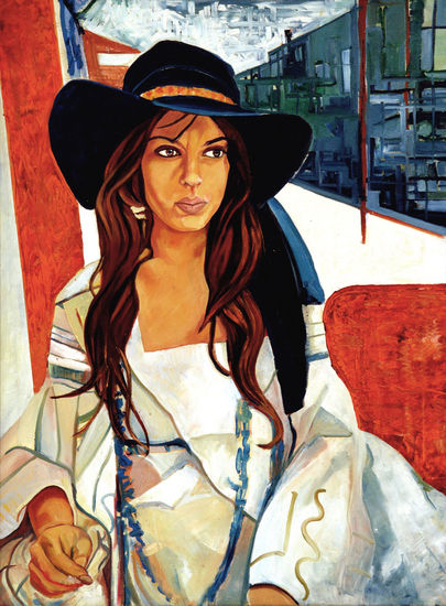 Mujer con sombrero Oil Canvas Portrait