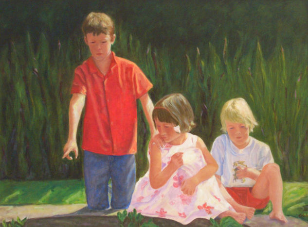 Niños en el jardín Oil Canvas Figure Painting