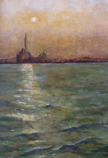 Atardecer en Venecia Óleo Tabla Paisaje