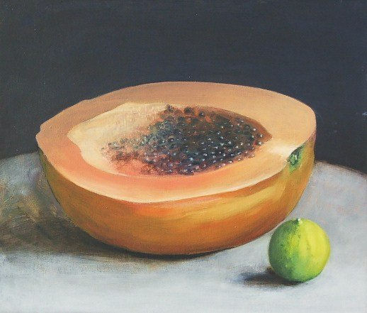 PAPAYA Y LIMON Oil Textile Still Life Paintings