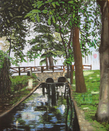 Madrid, arroyo en El Retiro Oil Canvas Landscaping