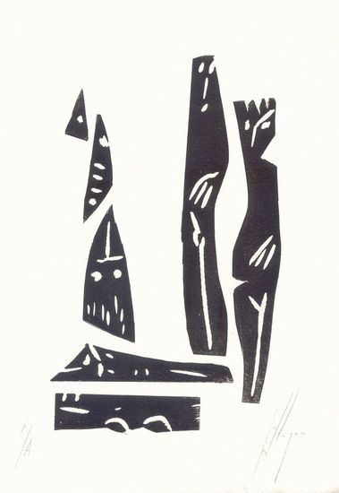 Hombre, Mujer y Animales Linocut