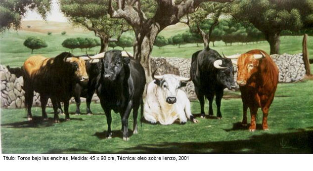 toros bajo las encinas Oil Canvas