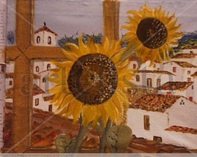 Girasol y Pueblo Oil Canvas Landscaping