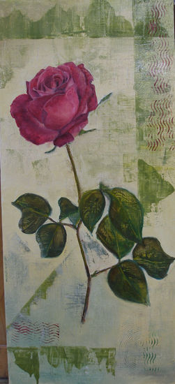 Rosa sobre verde Oil Panel Still Life Paintings