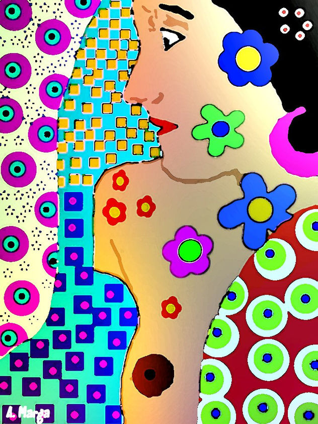 Perfil de una chica. (Mi humilde homenaje a Gustav Klimt)