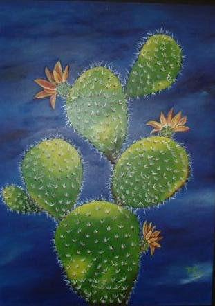 cactus  fondo morado Oil Panel Floral Painting