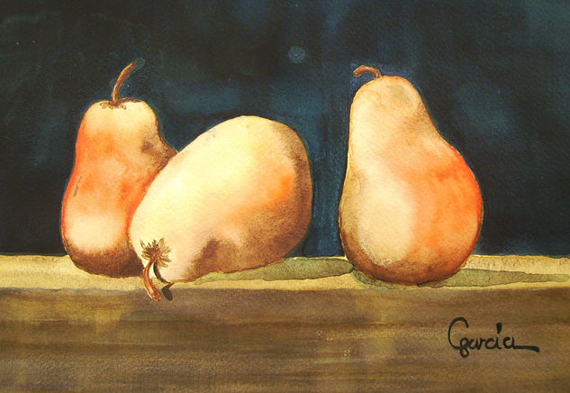 Tres peras. Watercolour Paper Still Life Paintings