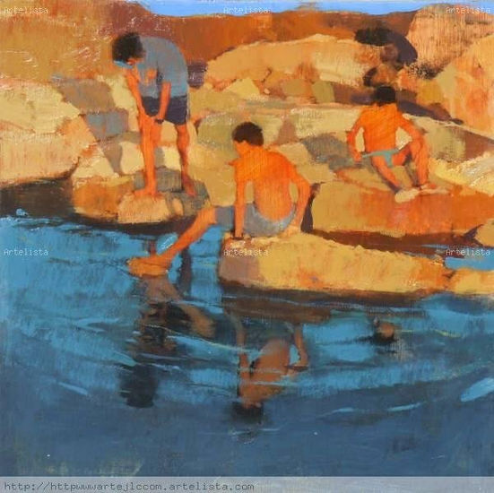 Tres en la cala Oil Canvas Landscaping